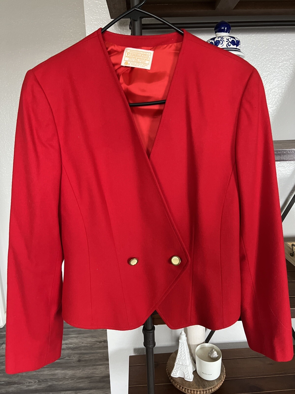 Gorgeous Vintage Wool Pendleton Red Blazer Gold B… - image 2