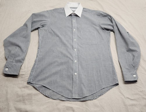 Oscar De La Renta Shirt Mens 15.5 Gray Long Sleeve Button Up Check Contrast - 第 3/11 張圖片