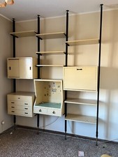 LIBRERIA A PARETE DEGLI ANNI 60 CON SOSTEGNO IN FERRO , LEGNO E FORMICA