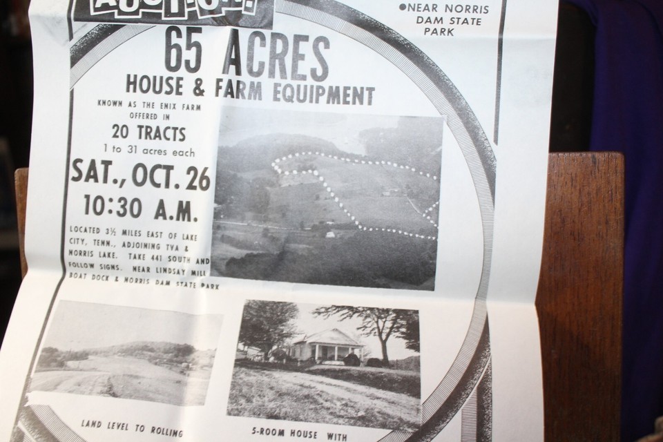 Original 1974 Auction Flyer LaFollette TN Hack Ayers Enix Farm Norris Lake City eBay