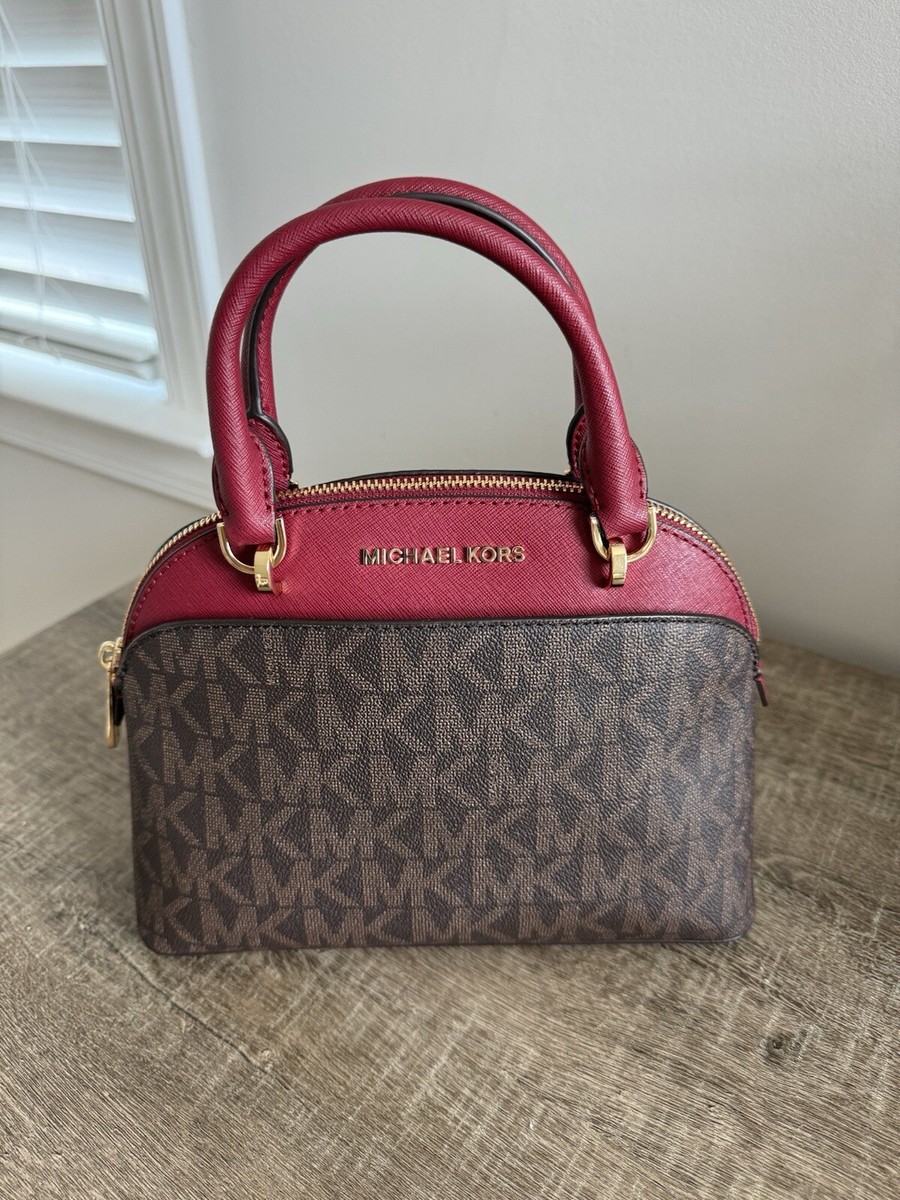 NWT MICHAEL KORS EMMY Small Dome Satchel HandBag Brown/Cherry