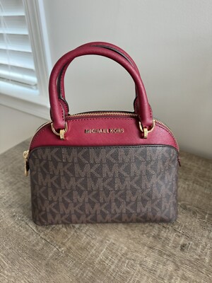 NWT MICHAEL KORS EMMY Small Dome Satchel  HandBag  Brown/Cherry