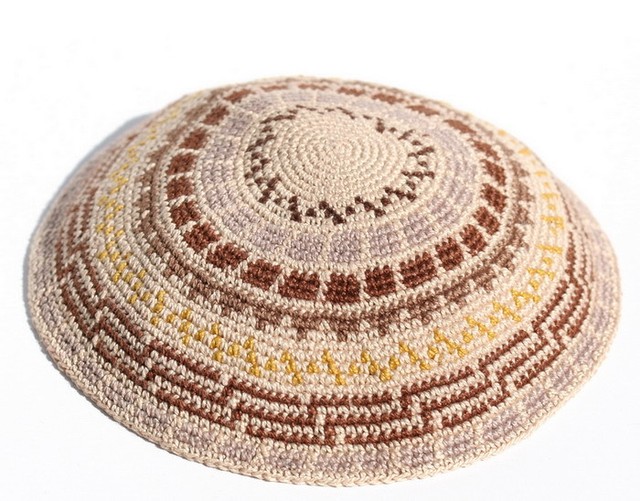 Knitted Kippah Crochet Yamaka Jewish Hat Brown Shades, Yarmulka Kipah