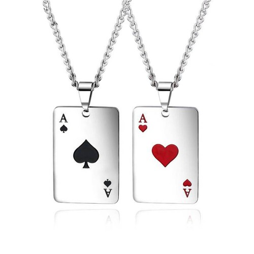 Edelstahl Halskette Für Herren – Poker Pik Ass Anhänger | Silber | 50 Cm | Perfektes Geschenk Für Paare & Männer