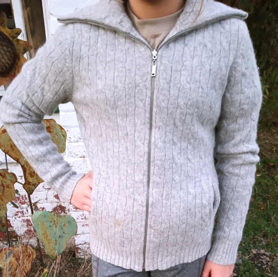 Cárdigan Suéter Angora Lana de Cordero M Gris Para Mujer De Colección Años 90 Carole Little Cremallera Foto 4 de 4