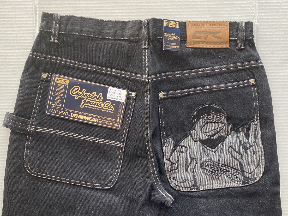Vtg Y2K Cybertek Denim Jeans 34x32 Charcoal Black