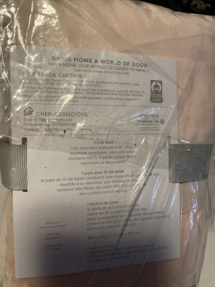 NUEVO CON ETIQUETAS Pottery Barn Baby Sadie Volantes Orgánica Cuna Falda Rubor Rosa Foto 3 de 4