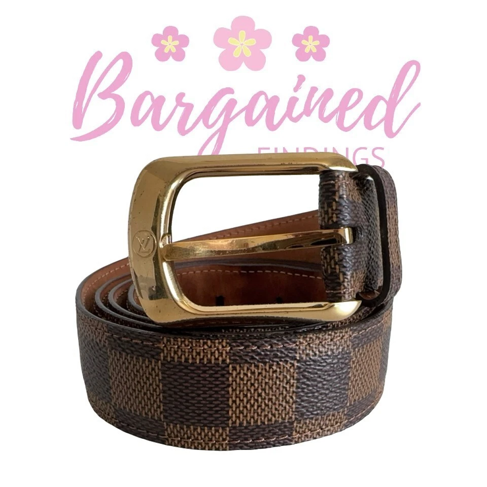 LOUIS VUITTON（LV） Cintura originale Louis Vuitton Damier Ebene rivestita in tela ellisse fibbia oro 100 40