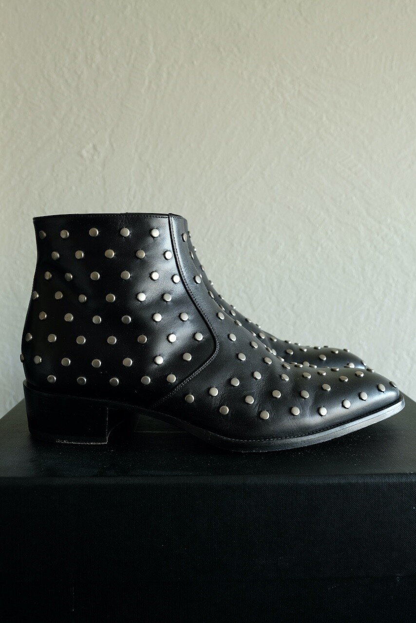 Stivali Saint Laurent Paris con borchie Wyatt Chelsea in pelle Hedi Slimane FW14 42 9