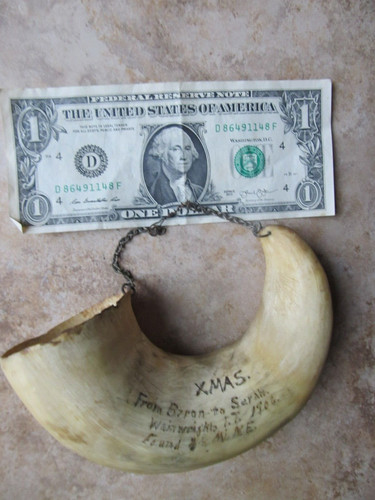 Rare Antique Ram Horn, 1906 Scrimshaw Christmas Gift to Sweetheart, Wainwright