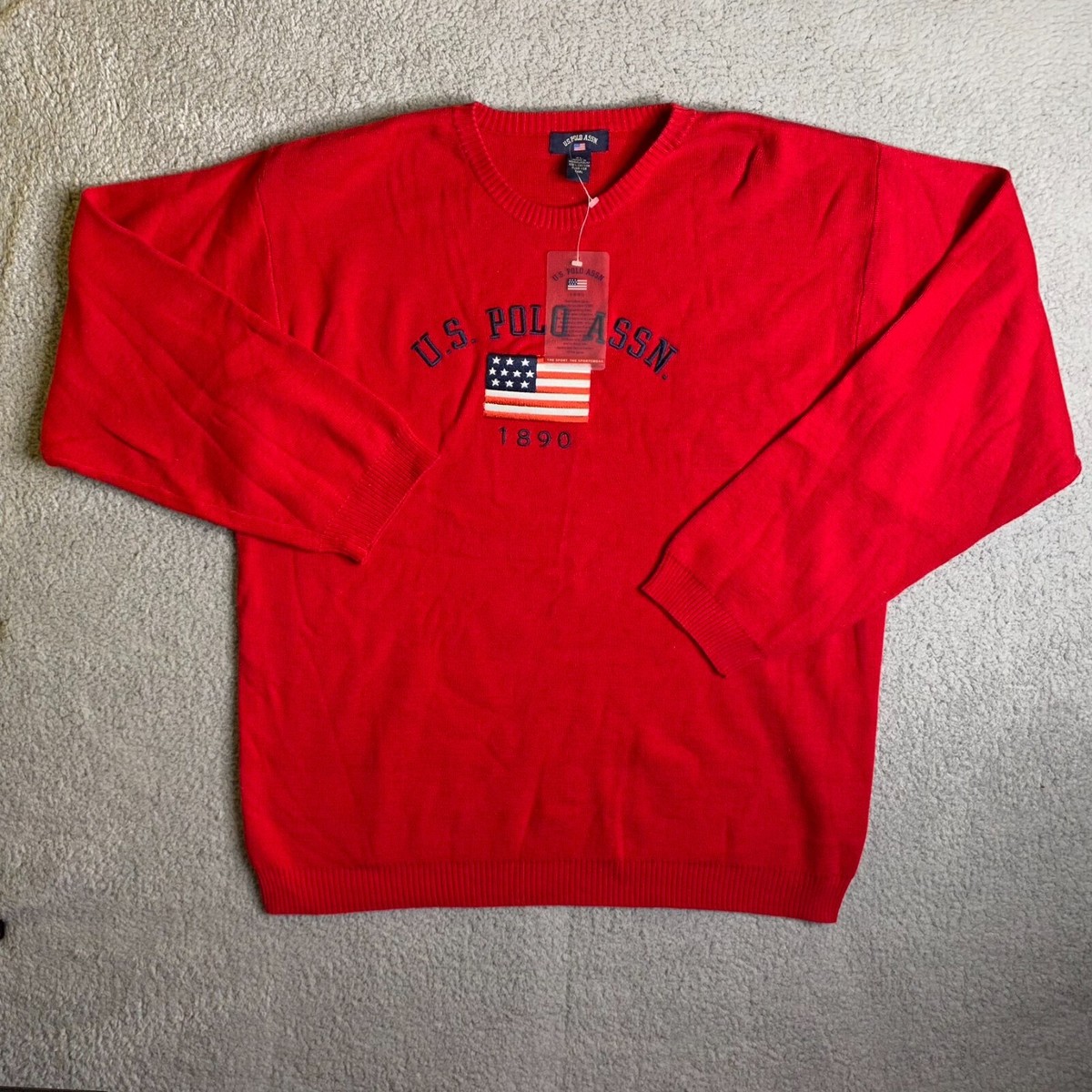 Polo Assn Sweater Mens XL Red Long Sleeve USA Flag Preppy