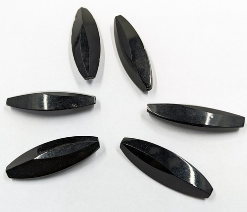 Vintage Antique 1800s Black Glass Mourning 1-1/4" Rare Oblong Beads C29-51
