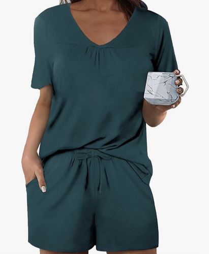 Avidlove Women's Shorts Pajama Set Blue Green Sleepwear Nightwear Pjs Large