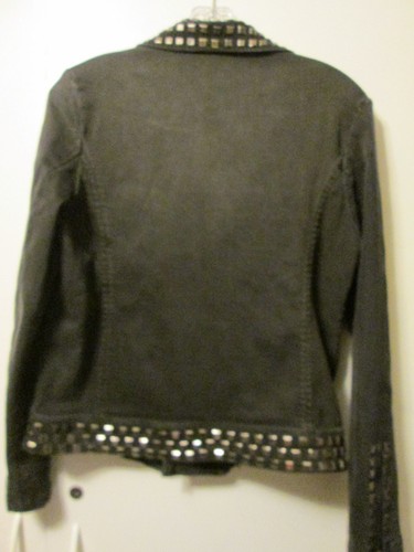 $105 Max Jeans Black Studded "Moto" Motorcycle Style Stretch Denim Jacket M NWOT - Picture 7 of 7