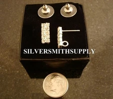 Crystal rhinestone silver plated earrings with loop &  backs  13mmx5mm fpj005