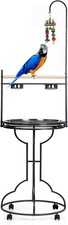Durable Wrought Iron Parrot Play Perch with Rolling Stand  Tray