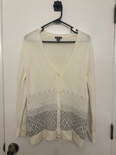 Eddie Bauer Christine Fair Isle cardigan Ivory  Gray Geometric V-neck Buttons L