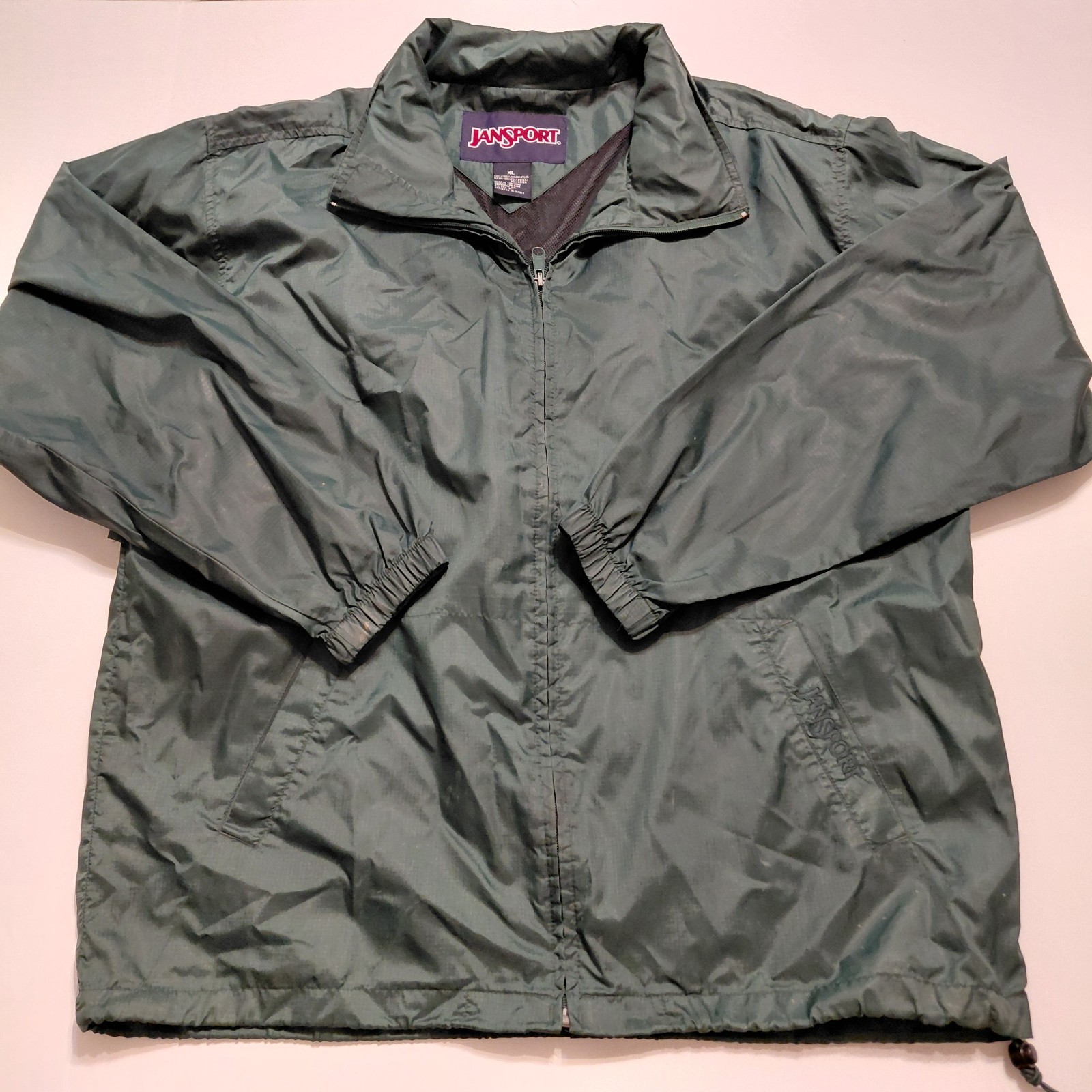 Vintage Jansport Hooded Jacket Mens XL Green Full Zip Windbreaker Pockets