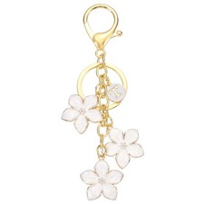 Initial Letter Flower Keychain, Alphabet T Cherry Blossom Keyring, White
