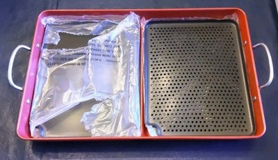 7 Piece New Cook's Essentials QVC Red BBQ Non Stick Carbon Steel Grill Pan