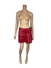 Vtg Christian Dior By John Galliano AW2002 Red Leather Mini Skirt FR 38
