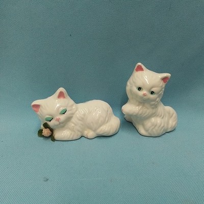 2 White Ceramic Cat Figures