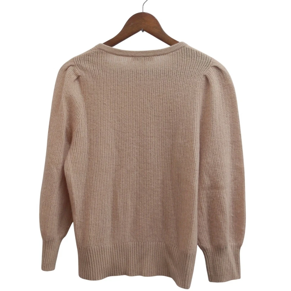 Suéter BLANCO+WARREN Bronceado Acanalado Cuello Redondo Manga Abullonada 100% Cachemira M/#1281 Foto 2 de 4