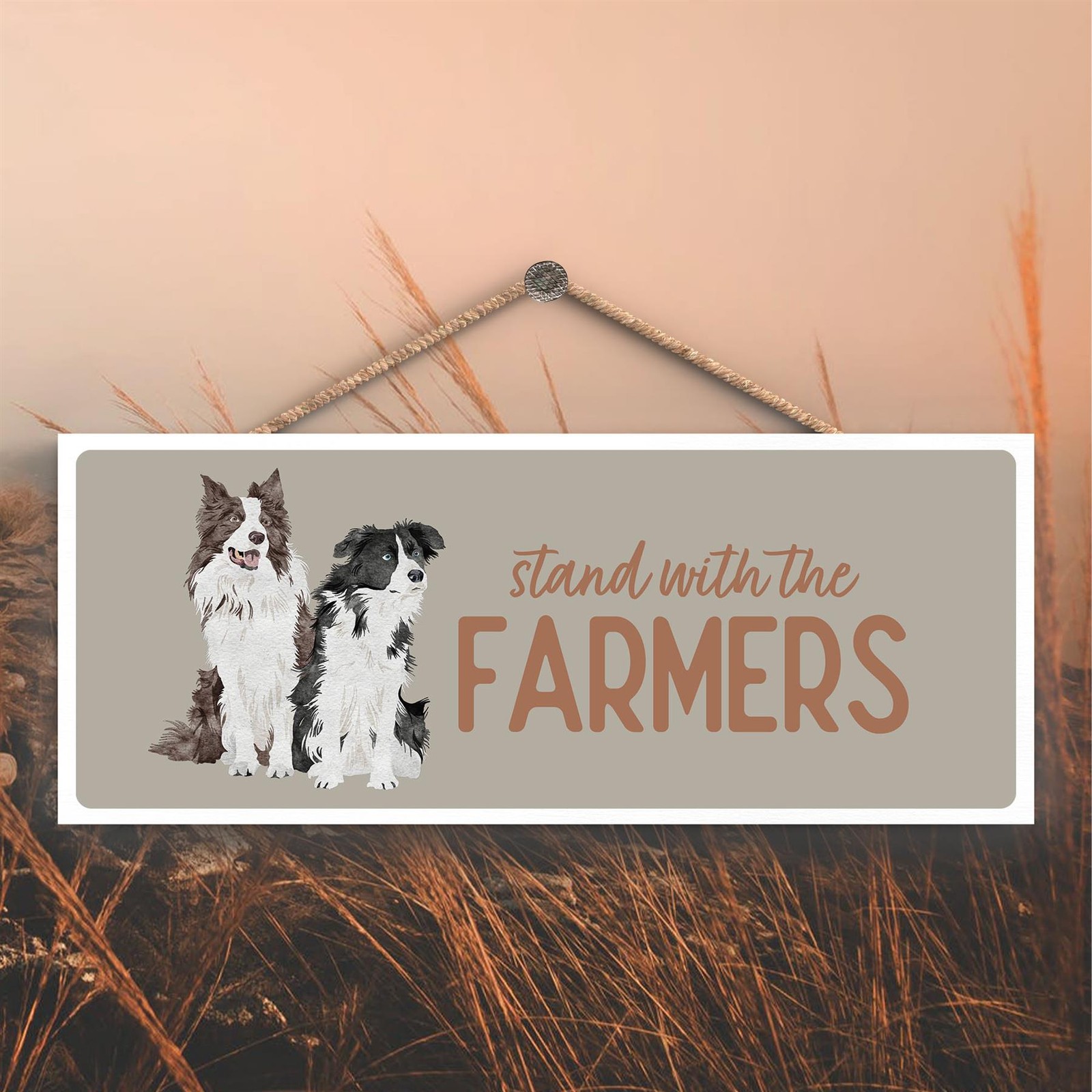 Stand With the Farmers Pair of Collies Farm Giftware Wooden Hanging Plaque