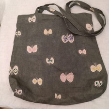 Mina Perhonen Hanahane Green Linen Tote Bag with Butterfly Pattern, New