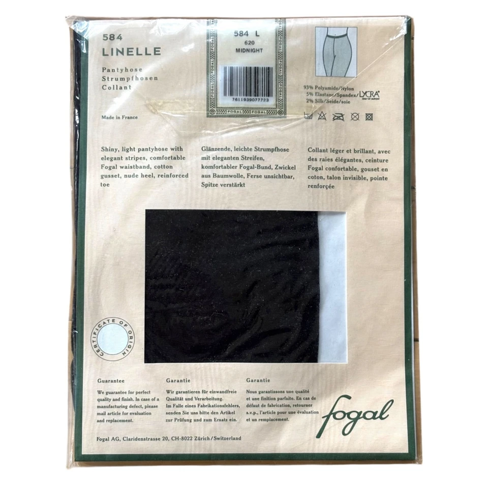 Pantimedias vintage Fogal Linelle 584 L rayas negras medianoche de colección hechas en Francia Foto 2 de 4