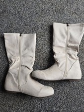 Women's Suede Beige Mid Calf Boots Size 10 NEW Side Zip Read