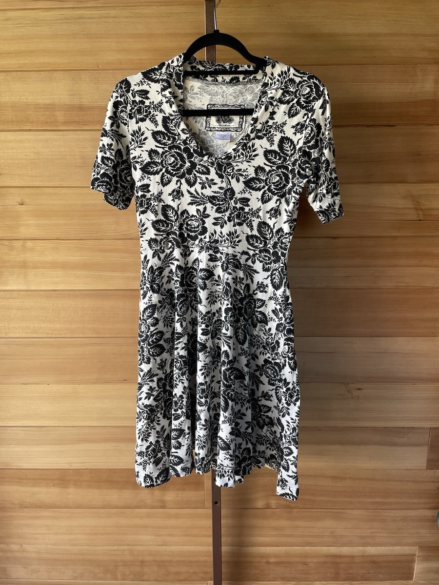 Effie's Heart Black And White Floral V-Neck Fit Flare Dress Short Sleeve  Medium | eBay
