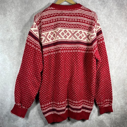 L.L. Bean Cardigan Sweater Mens XL Red Fair Isle Knit Button Front Heavy Holiday - Picture 6 of 8