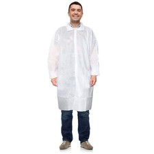 White Disposable Lab Coats Polypropylene Hook Loop Closure 30 Pack Medium 44 in