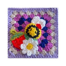 Crochet Granny Square With A 3D Bee a large strawberry and a Daisy 8 Inch