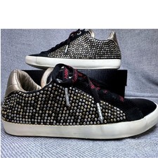Zadig  Voltaire Womens Black Leather Studded Platform Sneakers 9 Streetwear