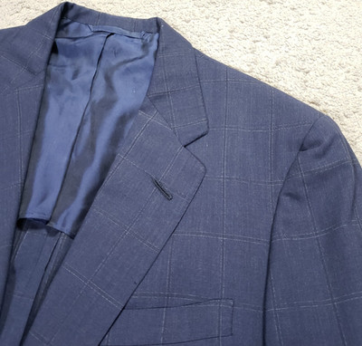Oxxford Clothes Suit Jacket Mens 42 R Blue Windowpane Wool Aristocrat Cachet