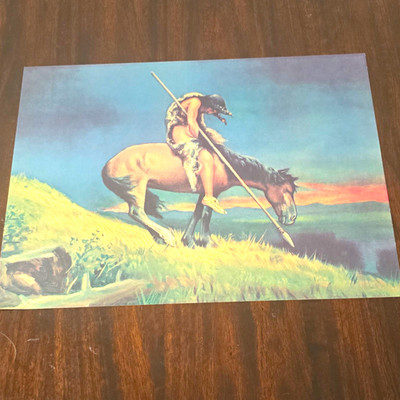 Antique 1920s The End of the Trail Lithograph Print Native American Indian 16x12