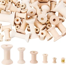 74Pcs 5 Size Wooden Empty Spools, Wood Sewing Embroidery Thread Spool Wooden Rib