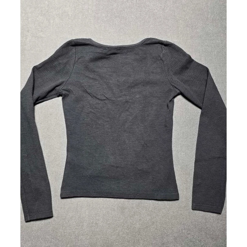 Top Hollister manga larga cuello en V tejido acanalado negro para mujer talla S Y2K Foto 4 de 4