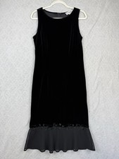 Vtg Velvet Sleeveless Dress 6 Black Embroidered Whimsigoth Witchy Party Y2K 90s