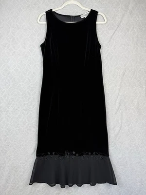 Vtg Velvet Sleeveless Dress 6 Black Embroidered Whimsigoth Witchy Party Y2K 90s - Image 1 of 4
