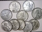 1943 x 10 PCS. AU / Unc. STEEL WWII Lincoln Wheat Cent Coins = 10 Coin LOT  NR