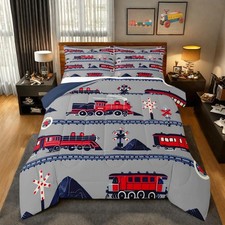 Red Train Toddler Bedding Set Twin Size for Girls Kids Boys Cartoon Car Comfo...