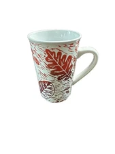 STARBUCKS White & Orange Autumn Fall Leaves Tall Coffee Mug 11oz