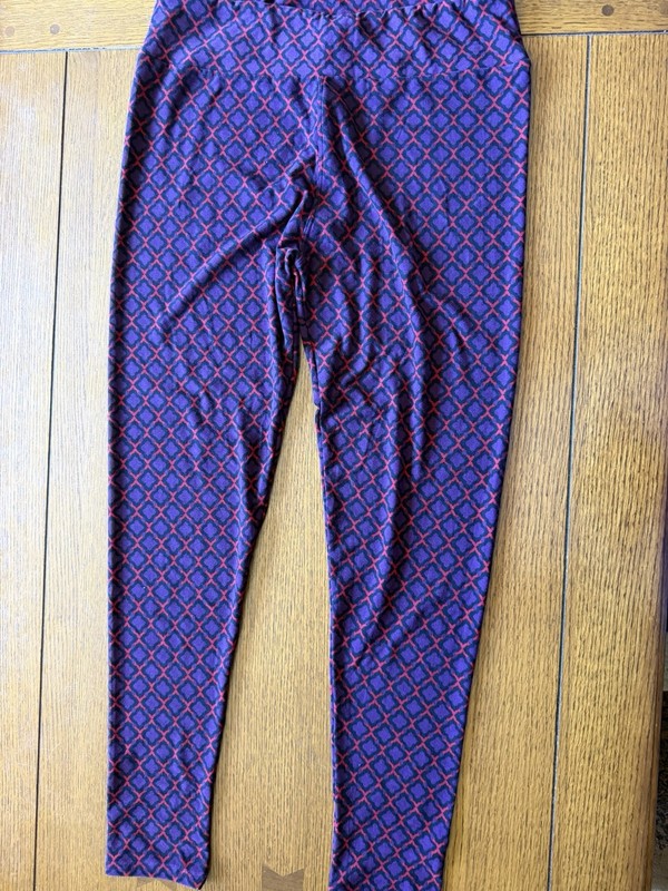 LuLaRoe Girls Tall & Curvy Purple Red Black Geometric Ankle Leggings