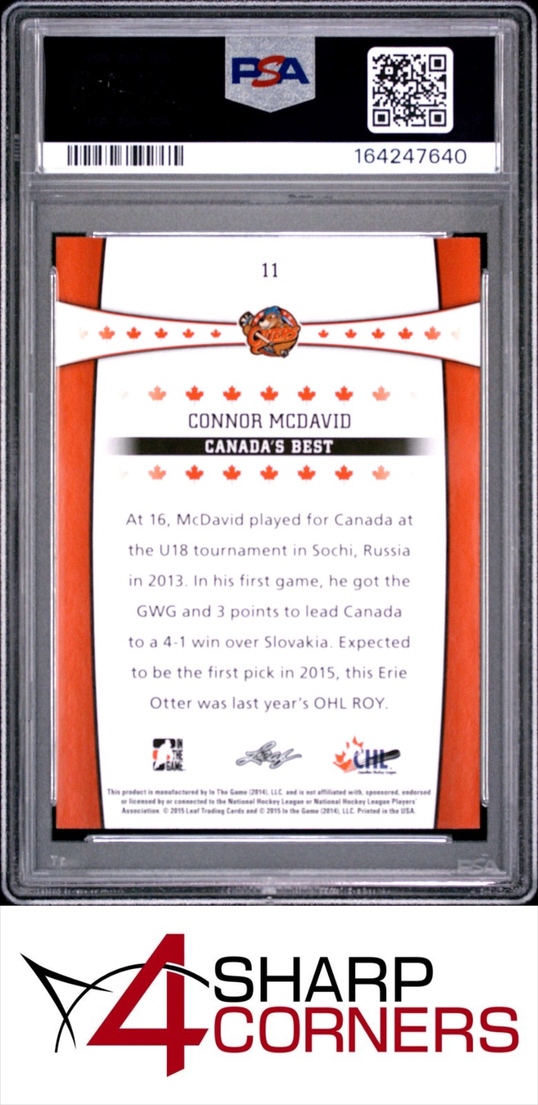 2015 LEAF IN THE GAME CHL DRAFT #11 CONNOR McDAVID RC PSA 10 view 2