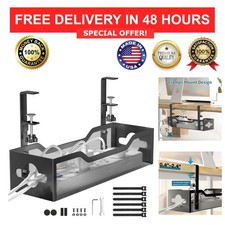 Under Desk Cable Management Tray No Drill, Metal Mesh Cord Organizer with Clamp