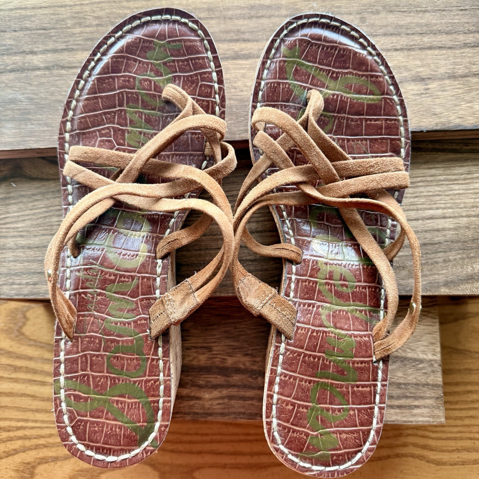 APL Sam Edelman sandalo donna Reana scamosciato plateau marrone zeppe con cinturino taglia 7 5 sughero