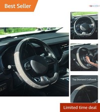 Diamond Leather Steering Wheel Cover 15 Inch Bling Rhinestones For Women Girls
